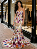 Floral Lace Trumpet Mermaid Sweetheart Prom Dress