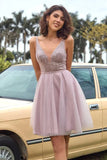 Sparkle Pink Sequin Knee Length Homecoming Dress