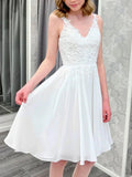 White Lace Short Backless V Neck Homecoming Dress