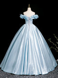 Shoulder Satin Ruffles A-Line Off the Prom Dress