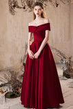 Satin Long A Line Burgundy Bow Prom Dress