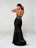 Trumpet Mermaid Animal Print Satin Black Prom Dress