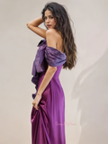 Off The Shoulder Satin Purple Mermaid Prom Dress