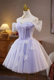 Lace Off the Shoulder Short Lilac Homecoming Dress
