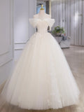 Off Shoulder Tulle Lace A Line White Prom Dress