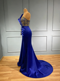 One Shoulder Satin Long Sleeves Mermaid Prom Dress