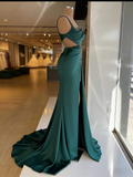 Emerald Green Beading Satin One Shoulder Mermaid Prom Dress