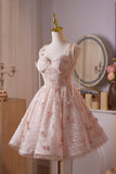 Pink Tulle Short Butterflty Spaghetti Strap Homecoming Dress