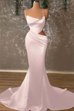 Crystal Draped One Shoulder Red Satin Mermaid Prom Dress