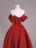 Tulle Off The Shoulder A Line Dark Red Satin Prom Dress