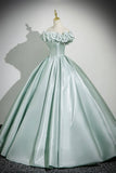 Off The Shoulder Satin Green Corset Ruffles Prom Dress