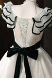 White Tulle & Green Print A Line Prom Dress