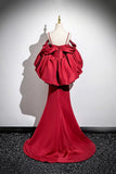 Burgundy Satin Mermaid Spaghetti Strap Prom Dress