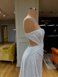 Cut Out Silver Sequin Strapless Trumpet Mermaid Prom Dress