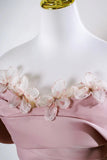 Pink Beading Appliques Off The Shoulder Blushing Prom Dress