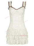 Romantic Ruffle Trim Lace Mini Dress