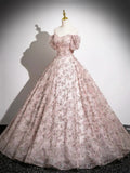 Pink Tulle Sequins Off The Shoulder Prom Dress