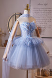 Beading Butterfly Blue Flower Homecoming Dress With Shawl