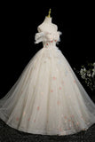 A Line Off The Shoulder Tulle Beads Champagne Prom Dress