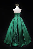 Strapless Green Ruched Sequin A Line Satin Prom Dress