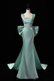 Satin Bow Trumpet Mermaid Green Prom Dress