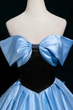 Off The Shoulder Satin Butterfly Blue A Line Prom Dress