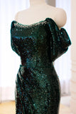 Beading Mermaid Off the Shoulder Green Sequins Prom Dress