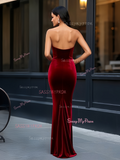 Ruched Sheath Column Burgundy Sweetheart Prom Dress With Slit