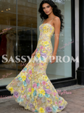 Spaghetti Straps Trumpet Mermaid Floral Lace Prom Dress