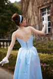 Lace Up Satin A Line Sweetheart Blue Prom Dress