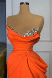 Satin Draped Ruffled Sweeping Train Orange Prom Dress