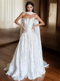 Satin A Line White Flower Strapless Wedding Dress With Shawl