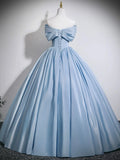 Off The Shoulder A Line Corset Light Blue Prom Dress