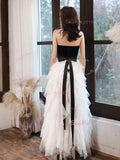 Tulle Layers A Line Black & White Prom Dress