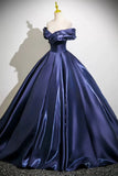 Satin A Line Flower Purple Satin Long Prom Dress