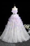 Tulle Flower A Line Sweetheart Lavender Prom Dress