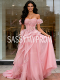 Green Off The Shoulder Tulle A Line Ruffles Prom Dress