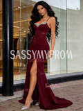 Trumpet Mermaid Satin Spaghetti Straps Beading Prom Dress