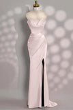 Sweetheart Mermaid Burgundy Satin High Slit Prom Dress