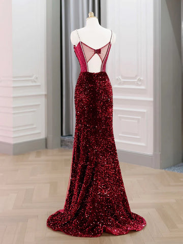 Spaghetti Straps Backless Mermaid Burgundy Sequin Prom Dress Sassymyprom Spaghetti Straps Backless Mermaid Burgundy Sequin Prom Dress Sassymyprom