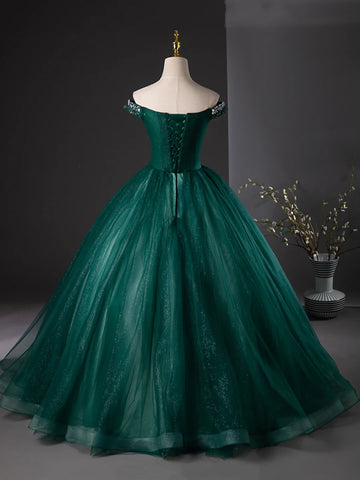 Tulle Sequins Beading Off The Shoulder Dark Green Prom Dress Sassymyprom Tulle Sequins Beading Off The Shoulder Dark Green Prom Dress Sassymyprom