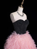 Tulle Ruffles A Line Black & Pink Prom Dress