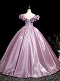 Pink Satin Corset Off The Shoulder Prom Dress