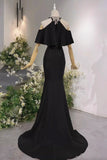 Mermaid Halter Satin Black Beading Prom Dress