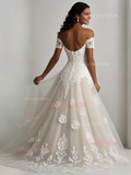 Tulle A Line Appliques Ivory Off The Shoulder Wedding Dress