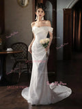 Satin Sparkle Sequin Trumpet Mermaid Off The Shoulder Wedding Dress