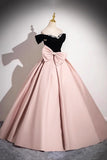 Velvet Beading Pink Satin Bow Black Prom Dress