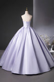 Ruched Satin Floor Length A-Line Lilac Strapless Prom Dress