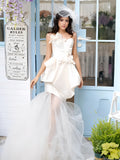 Satin Short Mini Flower Two Piece Wedding Dress