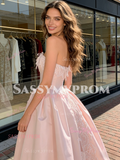 Sweetheart Satin Sweetheart Pink Ruffles Appliques Prom Dress